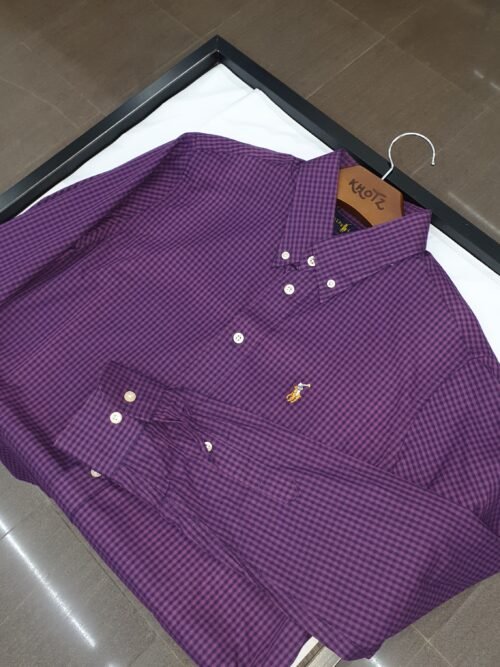 Camisa Ralph Lauren Masculina Micro Xadrez Roxa Pony Colorido