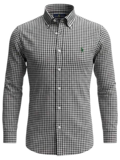 Camisa Ralph Lauren Masculina Xadrez Preto no Branco Pony Verde Esmeralda
