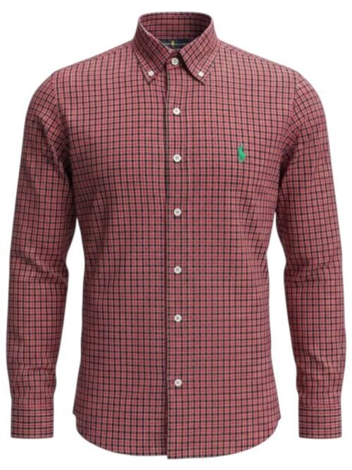 Camisa Ralph Lauren Masculina Xadrez Bordô Pony Verde Esmeralda