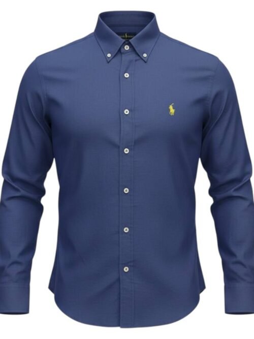 Camisa Ralph Lauren Masculina Linho cor Azul Naval Pony Amarelo