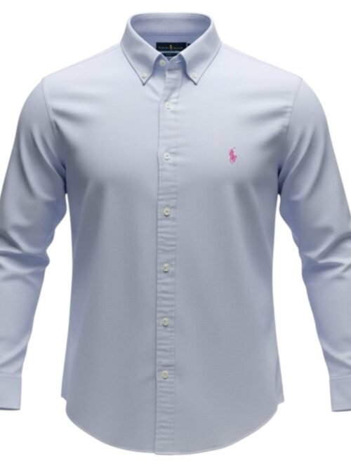 Camisa Ralph Lauren Masculina Linho cor Azul Bebê Pony Rosa