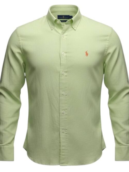 Camisa Ralph Lauren Masculina Linho cor Verde Limão Pony Laranja
