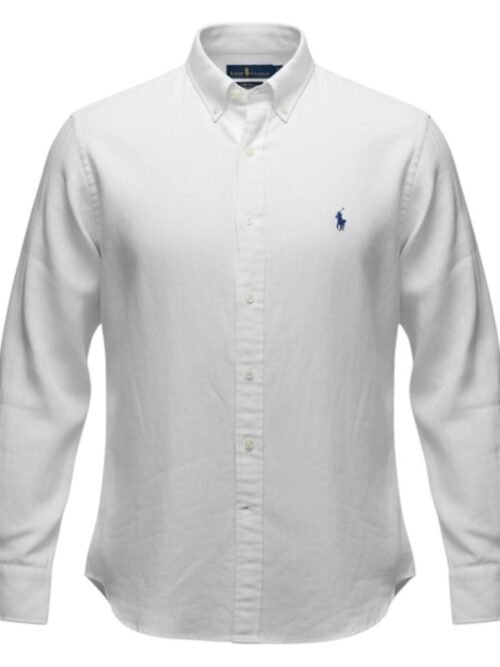 Camisa Ralph Lauren Masculina Linho cor Branca Pony Marinho