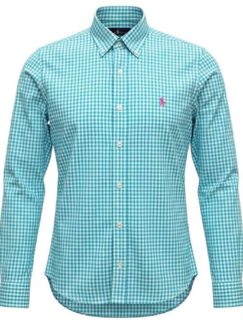 Camisa Ralph Lauren Masculina Xadrez Esmeralda Pony Rosa