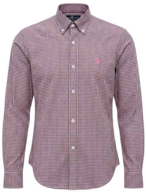 Camisa Ralph Lauren Masculina Micro Xadrez Rosê Pony Goiaba
