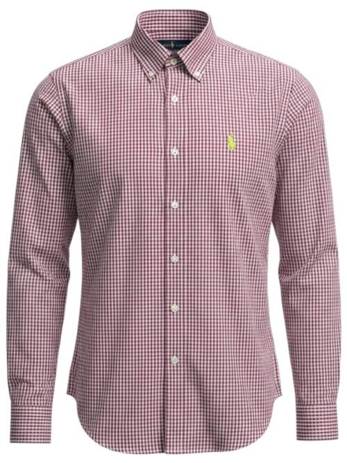 Camisa Ralph Lauren Masculina Micro Xadrez Goiaba Pony Limão