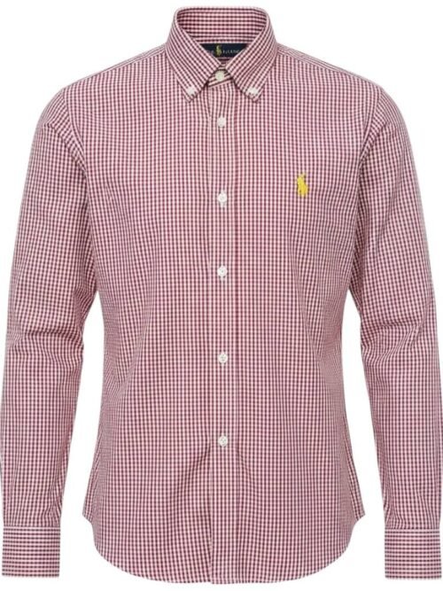 Camisa Ralph Lauren Masculina Micro Xadrez Vermelho Pony Amarelo