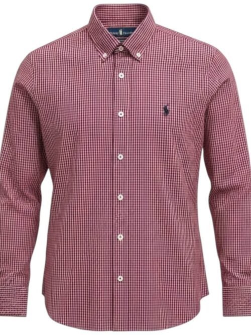 Camisa Ralph Lauren Masculina Micro Xadrez Pitaya Pony Preto