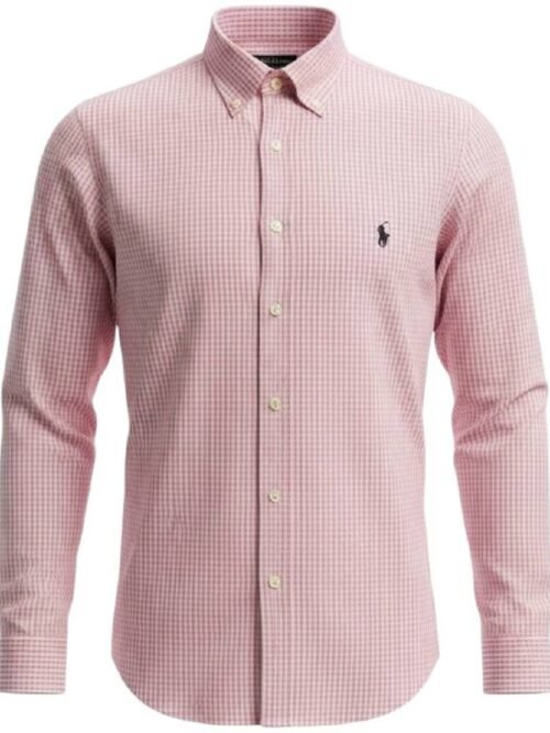 Camisa Ralph Lauren Masculina Micro Xadrez Rosa Pony Preto