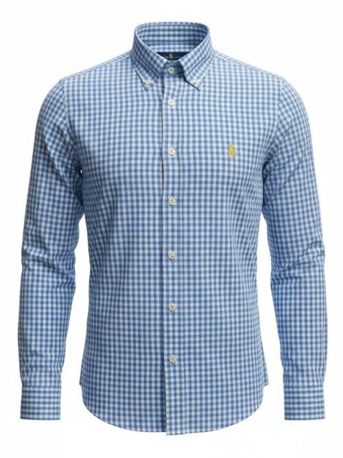 Camisa Ralph Lauren Masculina Xadrez Quadros Azul Pony Amarelo