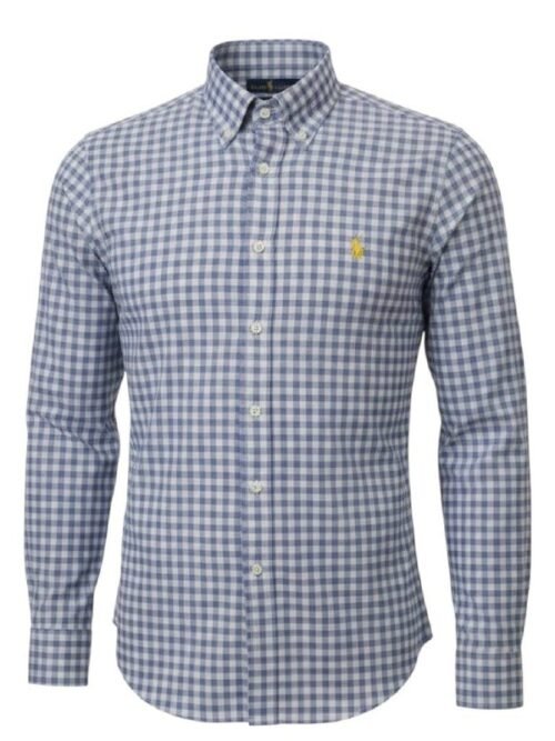 Camisa Ralph Lauren Masculina Xadrez Quadros Cinzenta Pony Amarelo