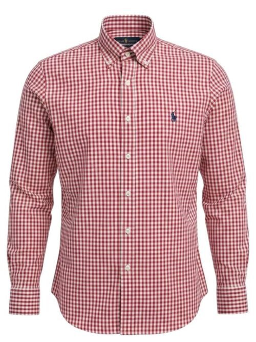 Camisa Ralph Lauren Masculina Xadrez Quadros Vermelho Pony Marinho