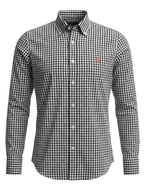 Camisa Ralph Lauren Masculina Xadrez Quadros Preto Pony Laranja
