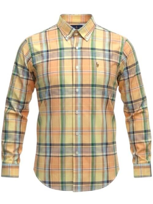 Camisa Ralph Lauren Masculina Oxford Xadrez Americano Lenhador Cor Amarelo