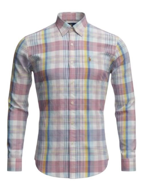 Camisa Ralph Lauren Masculina Oxford Xadrez Americano Lenhador Cor Rosa