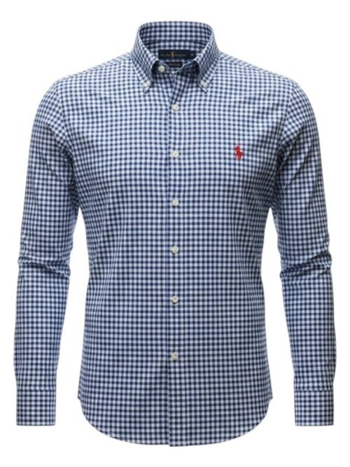 Camisa Ralph Lauren Masculina Xadrez Viscolinho Azul Pony Bordô