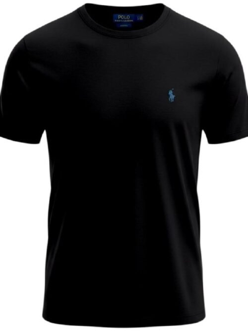 Camiseta Básica Ralph Lauren Masculina Preta Pony Azul