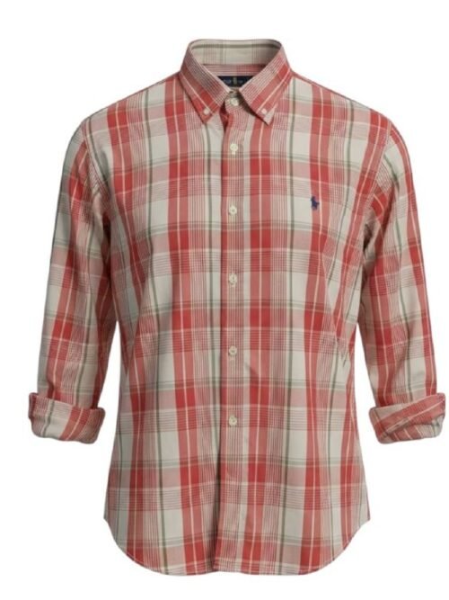 Camisa Ralph Lauren Masculina Xadrez Listras Marrom Madeira Pony Marinho