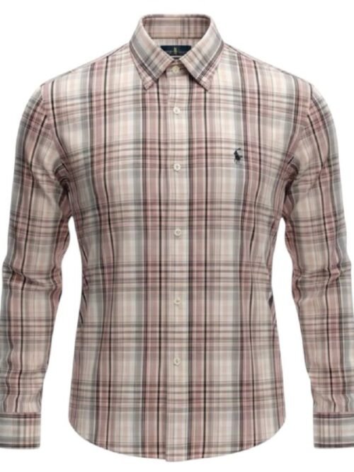 Camisa Ralph Lauren Masculina Xadrez Listras Marrom Maravalha Pony Preto