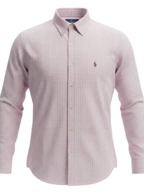 Camisa Ralph Lauren Masculina Xadrez Listrado Uva Pony Cinzento