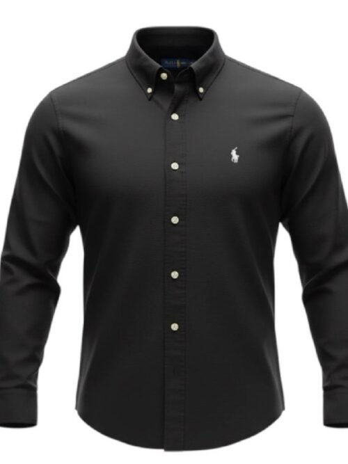 Camisa Ralph Lauren Masculina Oxford Sarjeada Preta Pony Branco