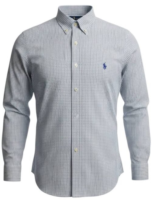Camisa Ralph Lauren Masculina Micro Xadrez Listras Verde Pony Marinho