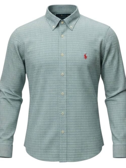 Camisa Ralph Lauren Masculina Micro Xadrez Listras Verde Pony Vermelho