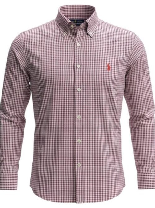 Camisa Ralph Lauren Masculina Micro Xadrez Electrum Pony Pitaya