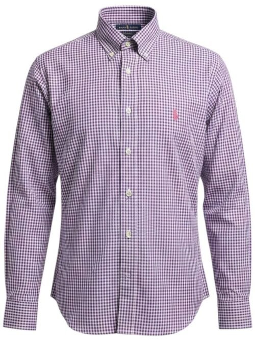 Camisa Ralph Lauren Masculina Micro Xadrez Lilás Pony Pitaya