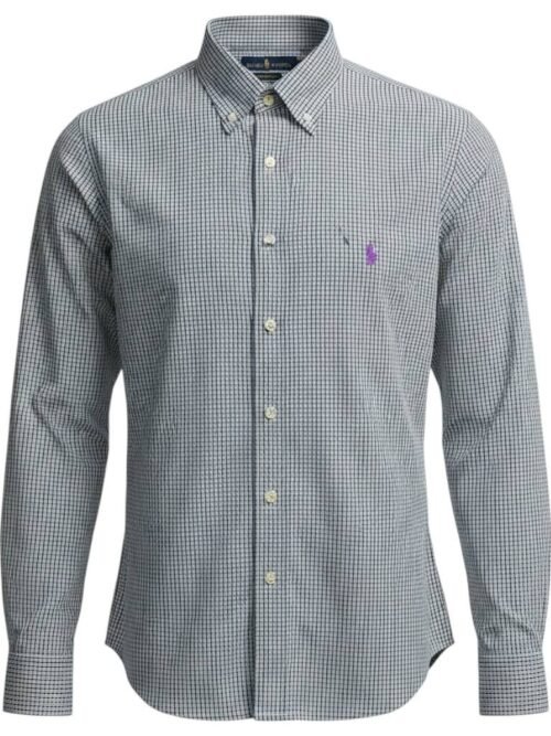 Camisa Ralph Lauren Masculina Micro Xadrez Listras Preta Pony Roxo