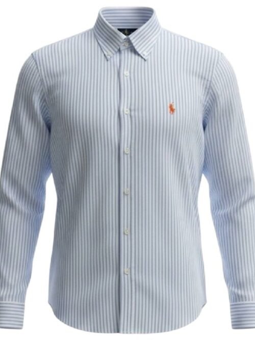 Camisa Ralph Lauren Masculina Azul Bebê Listras Americana Pony Laranja