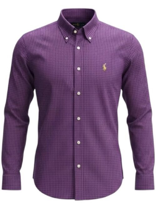 Camisa Ralph Lauren Masculina Micro Xadrez Roxa Pony Colorido