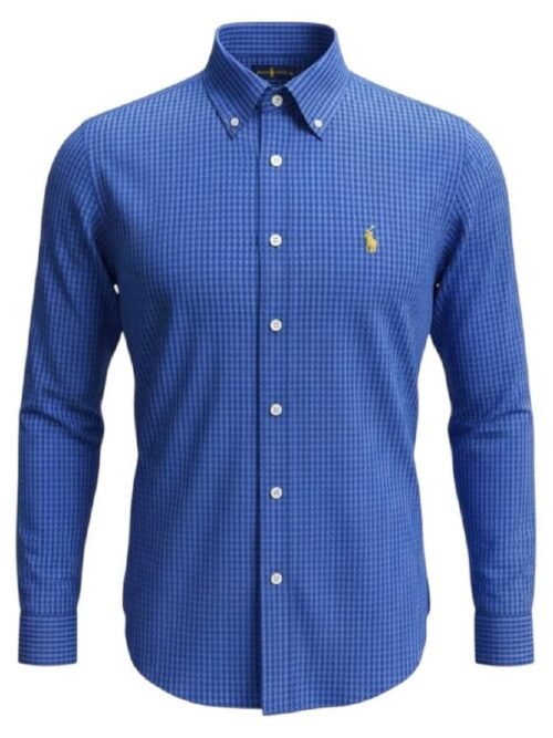 Camisa Ralph Lauren Masculina Micro Xadrez Azul Royal Pony Colorido