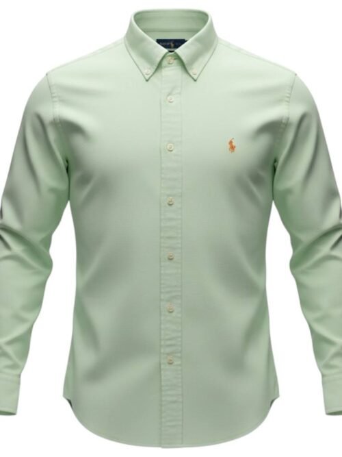 Camisa Ralph Lauren Masculina Oxford Sarjeada Verde Água Pony Laranja
