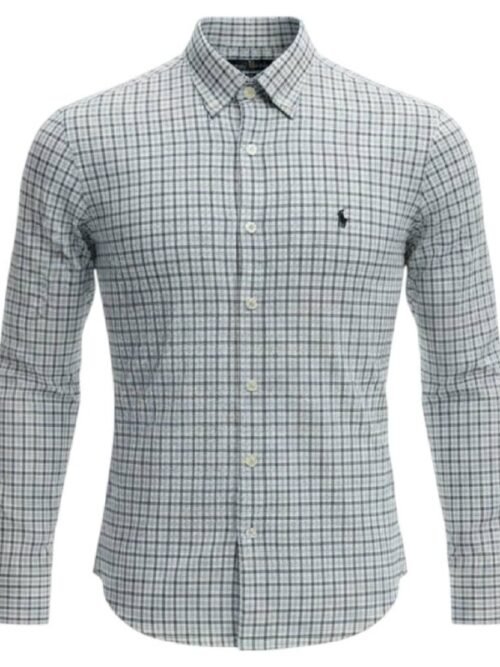 Camisa Ralph Lauren Masculina Xadrez Azul Tricolor Pony Preto