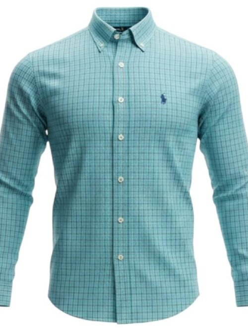 Camisa Ralph Lauren Masculina Xadrez Algodão Doce Pony Petróleo
