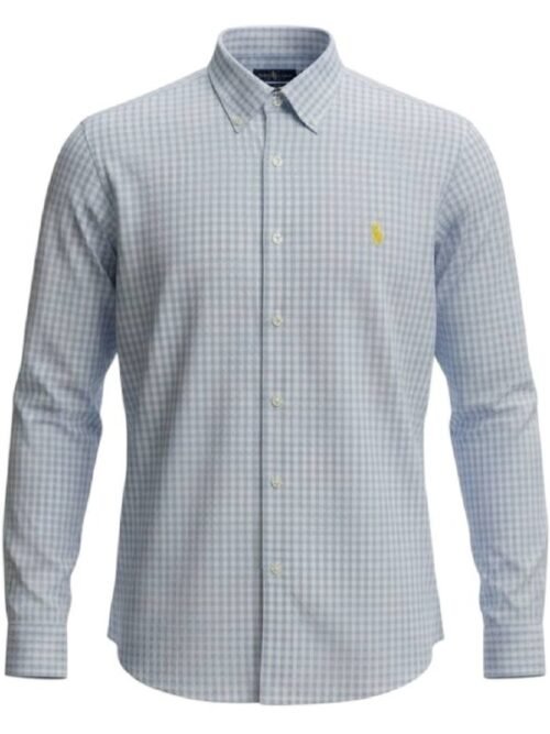 Camisa Ralph Lauren Masculina Xadrez Azul Piscina Pony Amarelo