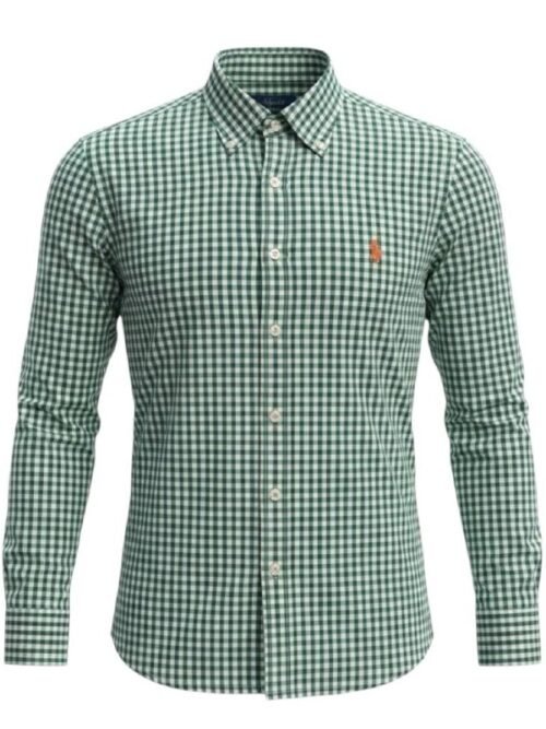 Camisa Ralph Lauren Masculina Xadrez Verde e Branco Pony Laranja