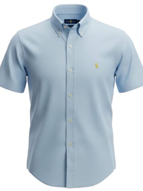Camisa Ralph Lauren Masculina Oxford Manga Curta Azul Bebê Pony Amarelo