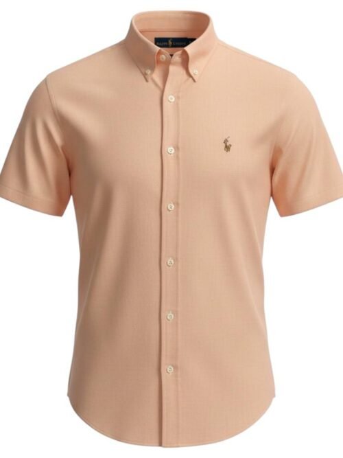 Camisa Ralph Lauren Masculina Oxford Manga Curta Abóbora Pony Colorido