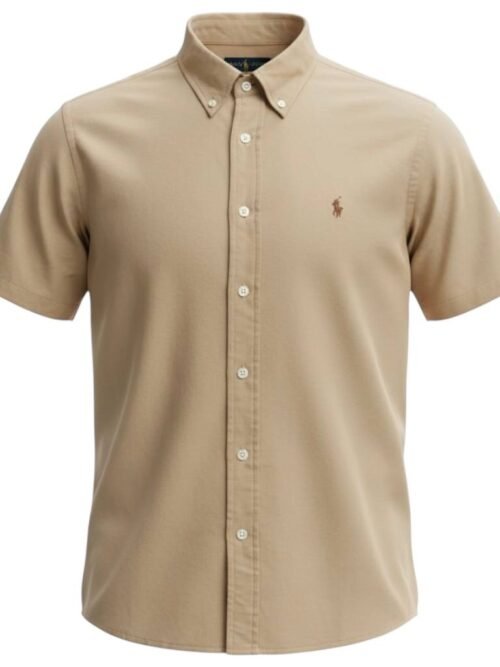 Camisa Ralph Lauren Masculina Oxford Manga Curta Café Pony Chocolate