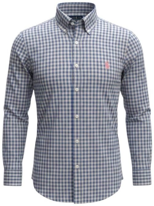 Camisa Ralph Lauren Masculina Xadrez Cimento Pony Rosa