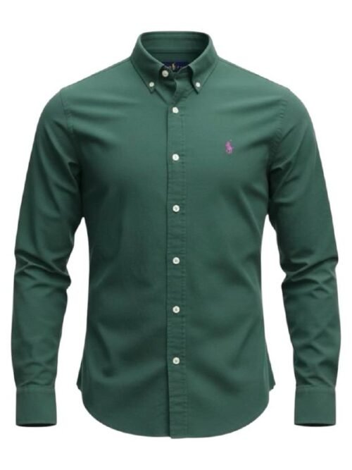Camisa Ralph Lauren Masculina Oxford Tinturado Verde Floresta Pony Roxo