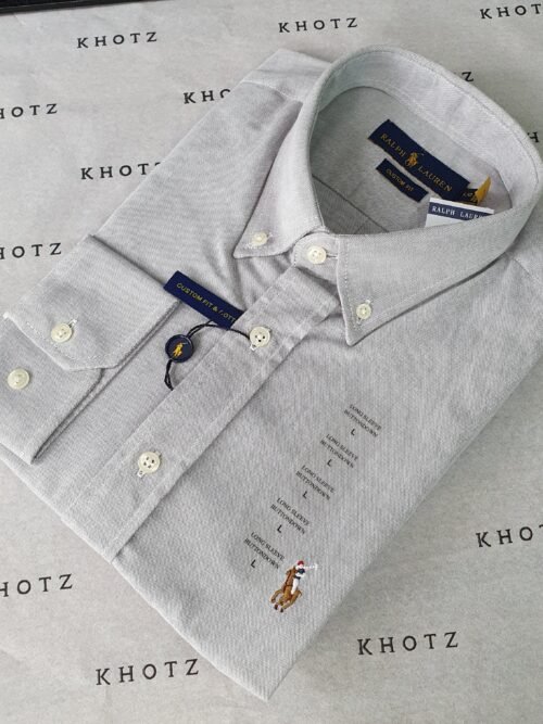 Camisa Ralph Lauren Masculina Oxford Cinza Prateado Pony Colorido