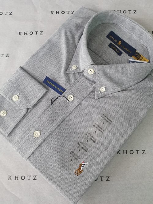 Camisa Ralph Lauren Masculina Oxford Cinza Espacial Pony Colorido