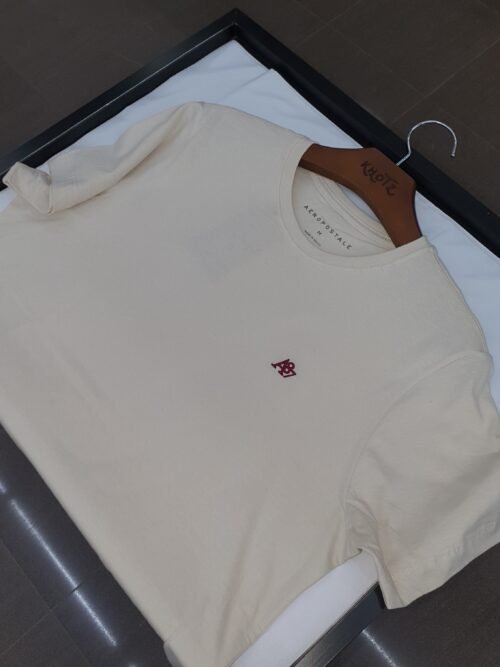 Camiseta Básica Aeropostale Masculina Creme Logo Vermelho