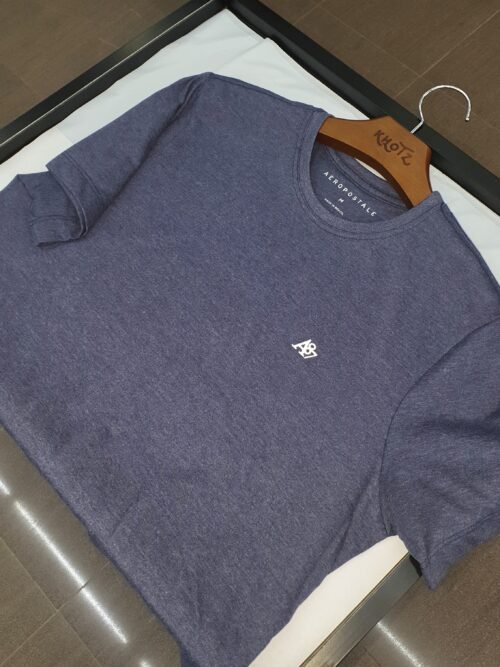 Camiseta Básica Aeropostale Masculina Azul Mescla Logo Clássico