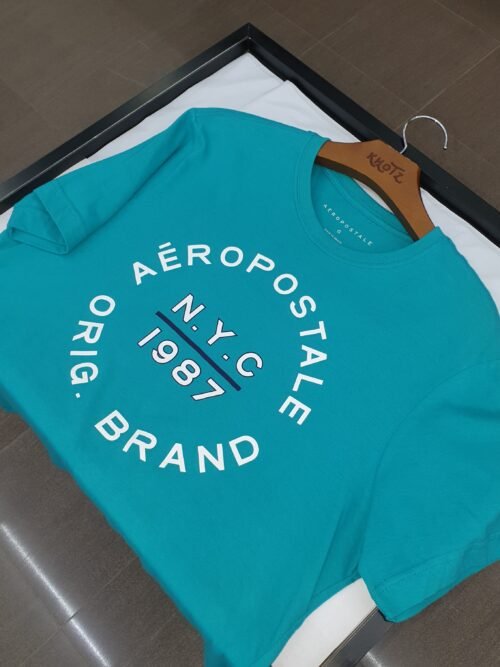 Camiseta Aeropostale Masculina NYC 1987 cor Verde Água