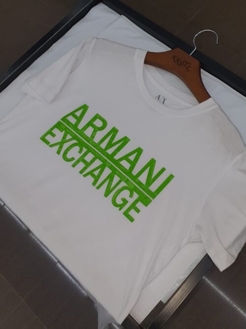 Camiseta Armani Exchange Masculina Branca Logo Verde