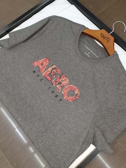 Camiseta Aeropostale Masculina Chumbo Mescla Logo Clássico